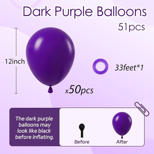 Dark Purple Balloons - 12 Inch Latex Party Balloons | 50 Pack for Weddings, Baby Showers & Celebrations