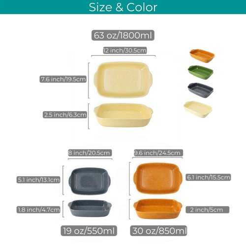 TUSIMI Ceramic Bakeware Set of 2,Casserole Baking Dish Ceramic, Rectangular Porcelain Bakeware Serving Dish Lasagna Pan Stoneware for Oven, Microwave, Convection Oven, Dishwasher Safe(Green)