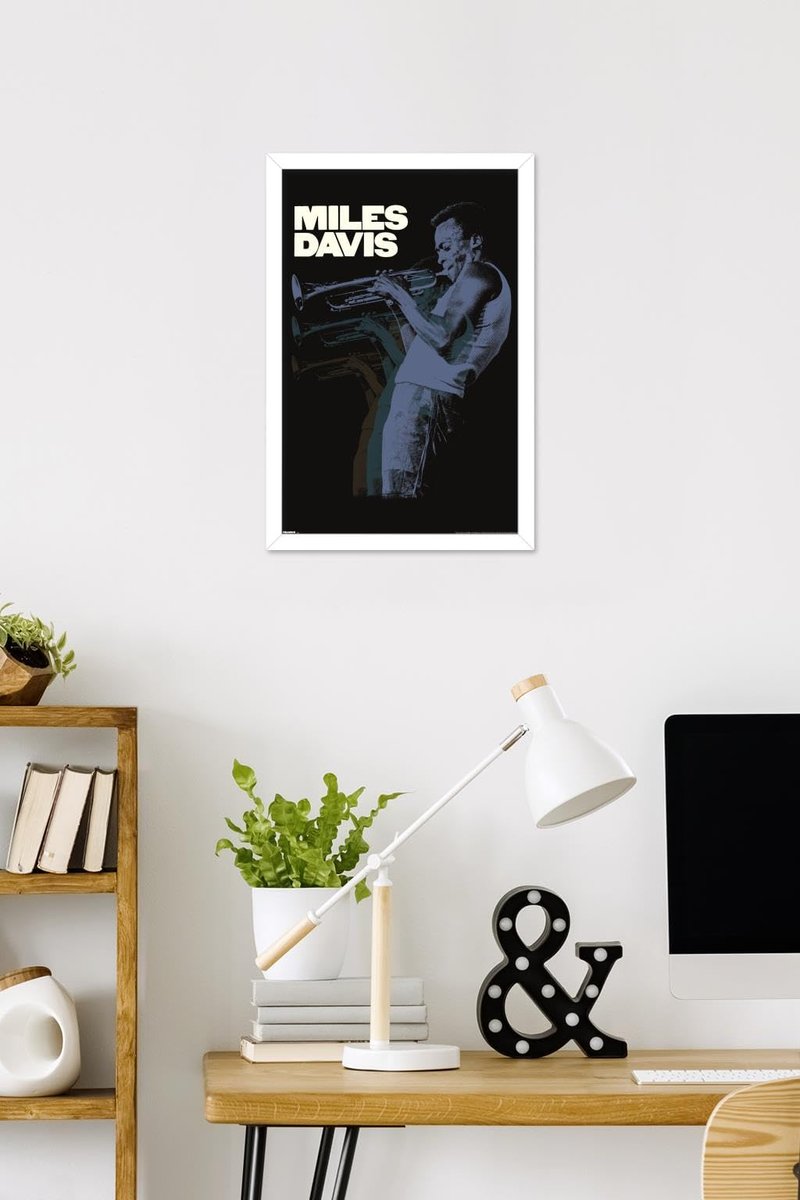 Miles Davis - Repeat Wall Poster, 22.4L" x 14.7W", White Framed Version