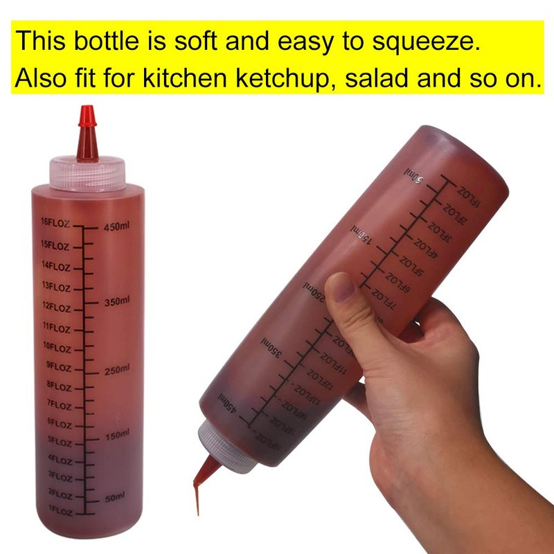 Belinlen 12 Pack 16-Ounce Plastic Squeeze Bottles with Red Cap for Food, Crafts, Art, Multi Purpose Set of 12 with extra 16 Chalk Labels 6 Red Cap and 1 Pen