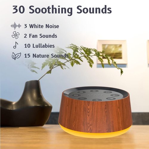 BrownNoise Sound Machine - 30 Soothing Sounds & 12 Color Night Light | 36 Volume Levels & Memory Function