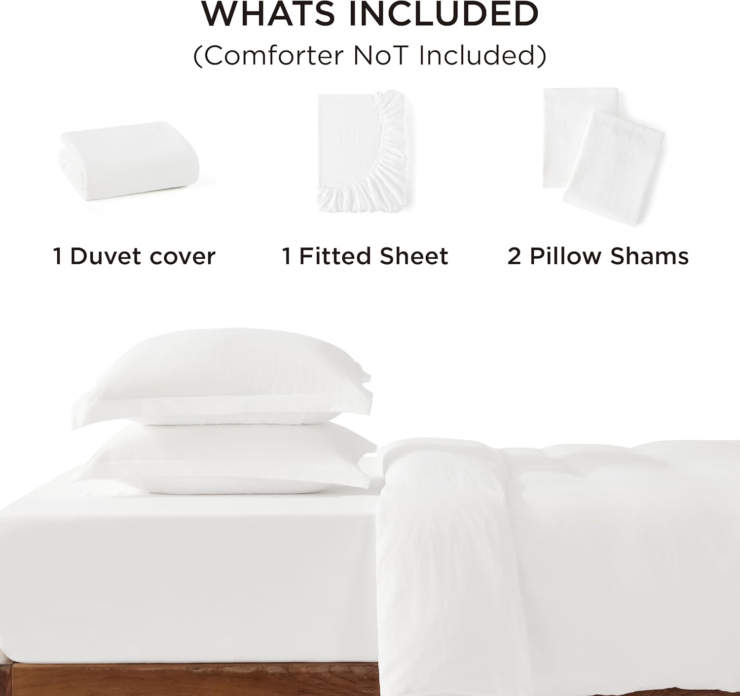 Bedsure Duvet Cover Set - King Size 4-Piece Extra Soft Cotton-Like Bedding in White | Includes Zipper Closure Duvet Cover 104x90 Inches, 2 Pillow Shams, Fitted Sheet