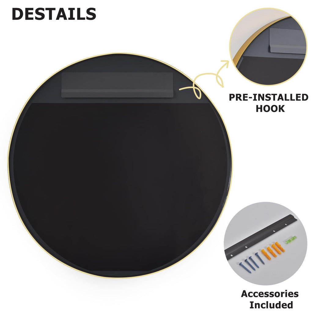 30 Inch Round Bathroom Mirror - Wall Mounted Circle Mirror with Metal Frame, Modern Mirror Suitable for Bathroom, Vanity, Entryway, Living Room, Wall Decor,Gold
