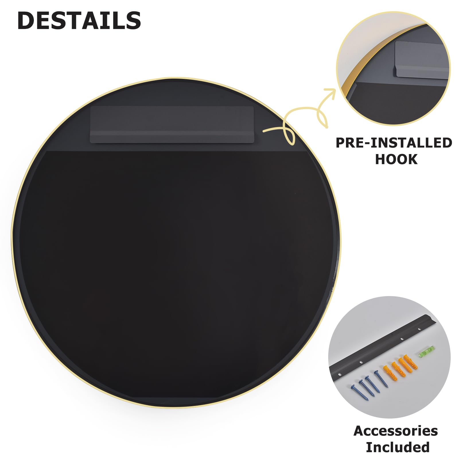 30 Inch Round Bathroom Mirror - Wall Mounted Circle Mirror with Metal Frame, Modern Mirror Suitable for Bathroom, Vanity, Entryway, Living Room, Wall Decor,Gold
