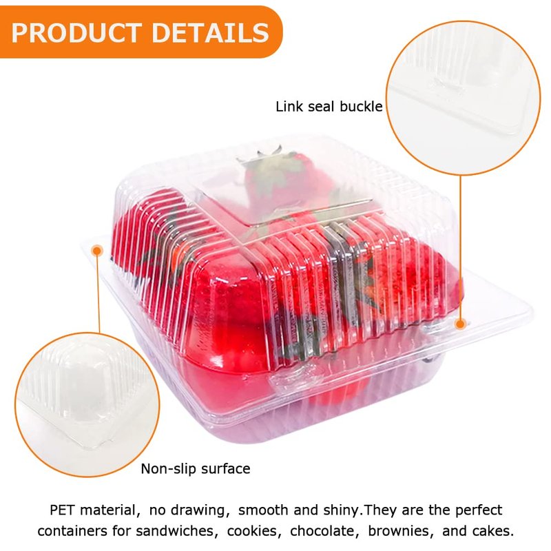 WAQIAGO 200 PCS 5x5 Inch Plastic Clamshell Take Out Tray,Disposable Sturdy Hinged LoafContainers,to go containers 56XU016V07EL04QFI7OP 0