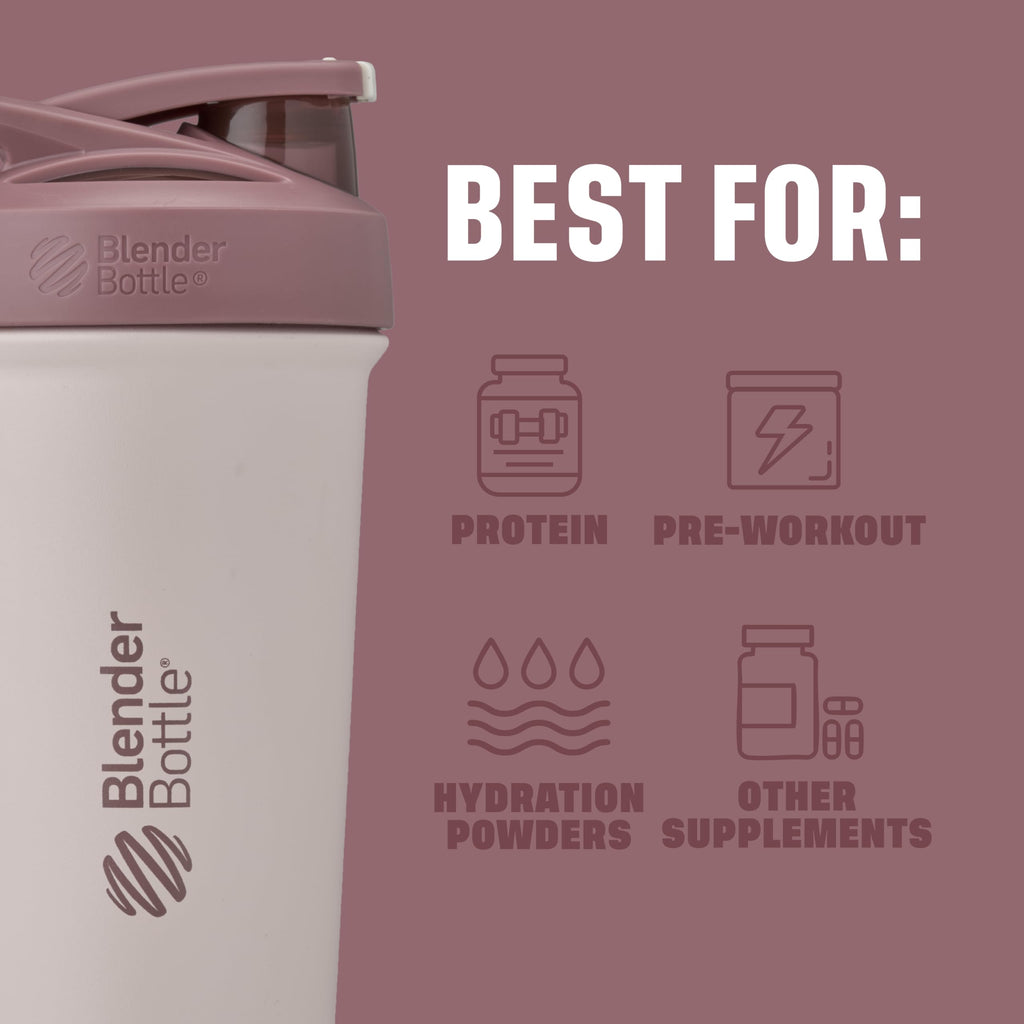 BlenderBottle Sport Sleek Shaker Cup Insulated Stainless Steel Water Bottle with Wire Whisk, 25-Ounce, Red/Tan (Sahara Sunset)