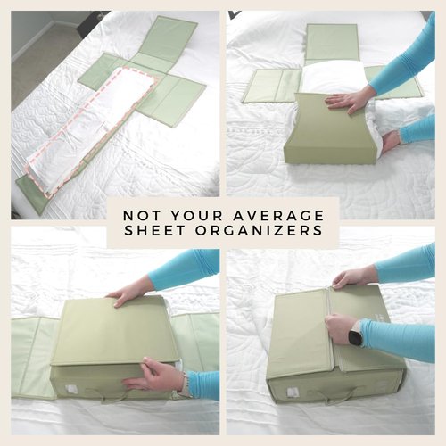 Larkspur & Poppy Sheet Organizers and Storage - Magic Fold Design for Efficient Linen Closet Organizers and Storage - Ideal Bed Sheet Organizer (Oatmeal 2.0)