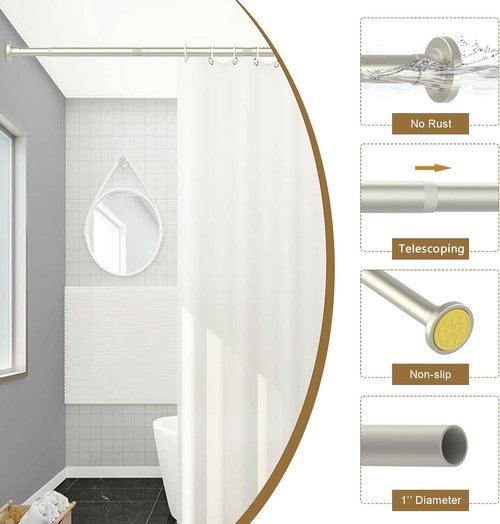 GXOACKJ Brushed Nickel Shower Curtain Rod - Adjustable 31-80 Inch Spring Tension, No Drilling, Rust-Resistant