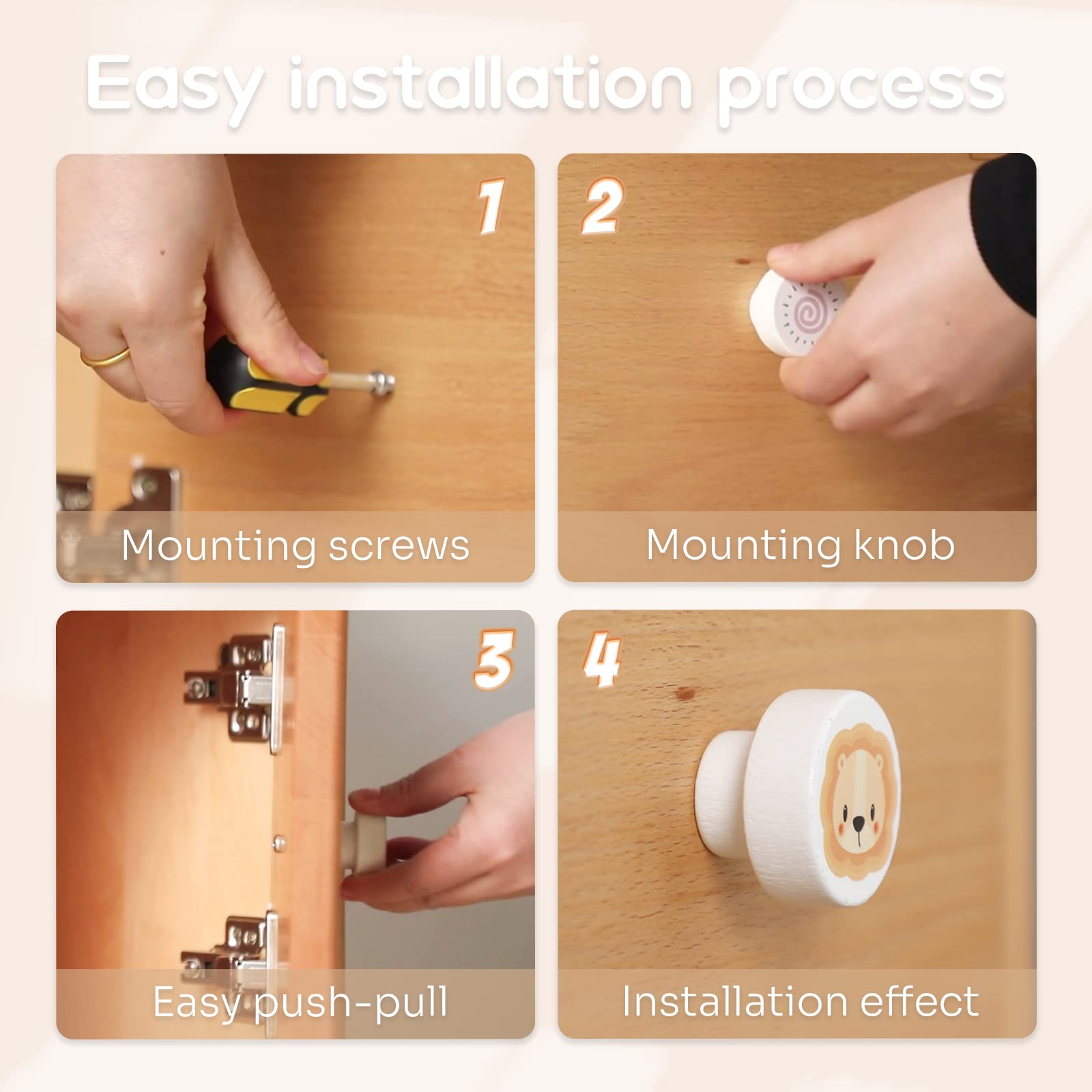 Wooden Animal Cabinet Knobs Decorative Wood Dresser Knobs with Screws Nursery Dresser Knobs for Kids Girls Boys Furniture Knobs Nursery Drawer Handles for Decor (6 Pack)