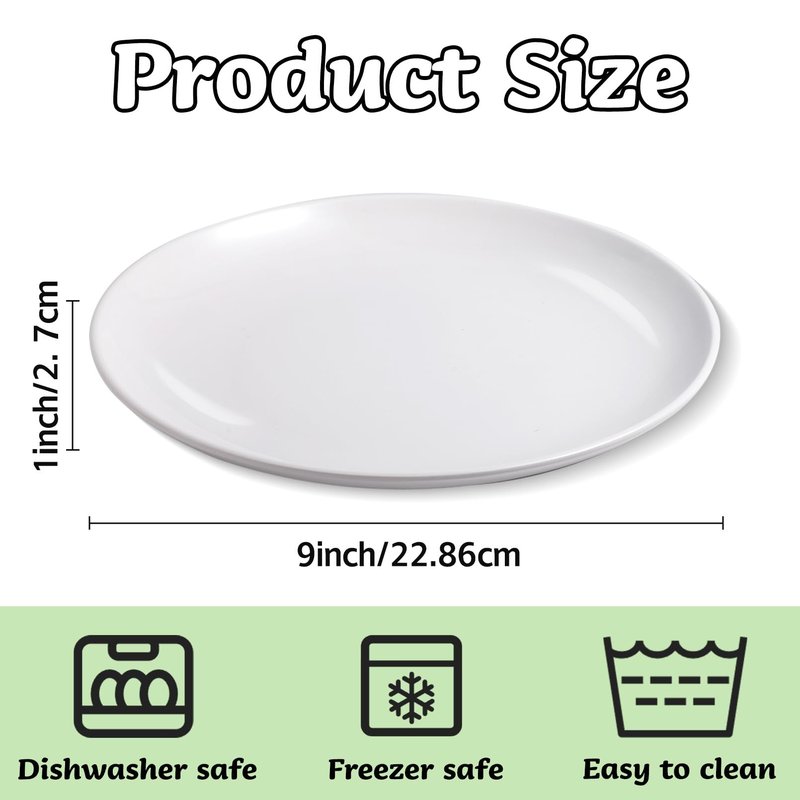 Tivcck 12 Pcs White Melamine Plates, 9 Inch Melamine Dinner Plates, Round Salad Plates, Reusable Dinnerware Dishes for Everyday Use, Indoor and Outdoor, Break-resistant