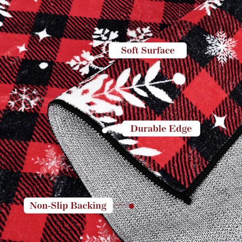FRAMICS Christmas Area Rug 3x5 ft Red Snowflake Buffalo Plaid Non Slip Washable for Living Room, Bedroom, Kitchen