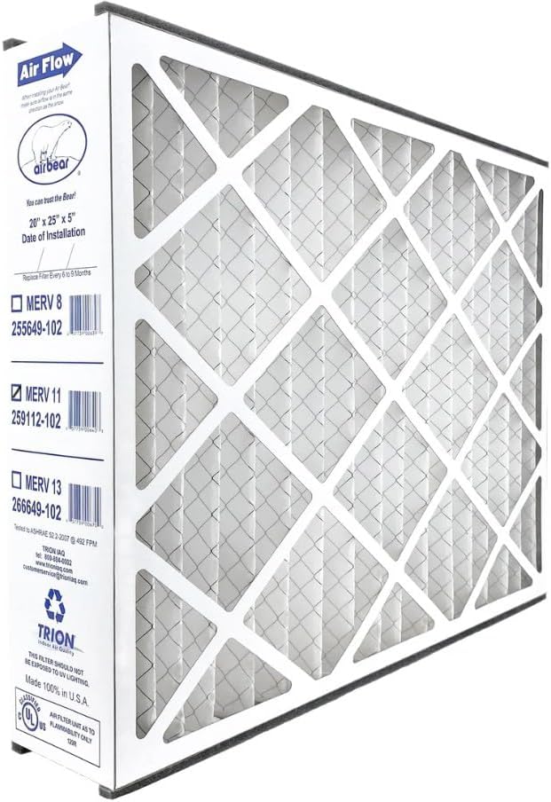 Trion Air Bear Pleated Air Filter - MERV 11, 20” x 25” x 5” | 2-Pack for Superior Air Quality