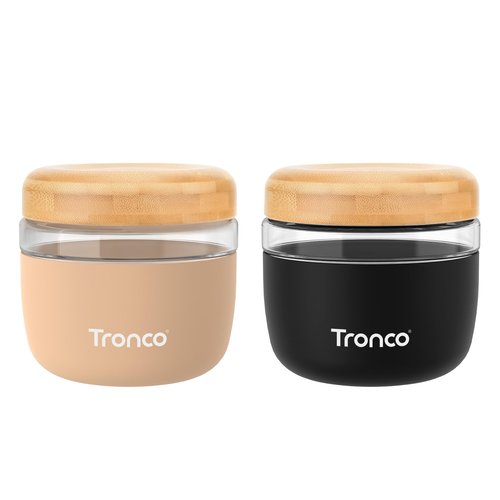 Tronco 24 oz Glass Container with Bamboo Lids, Food Storage Bowls for Soup, Stew & Overnight Oats, Meal Prep, Glass Lunch Bowl Container 100% Leak & Spill Proof, Airtight, BPA-Free- Ideal Gifts, 2Pack