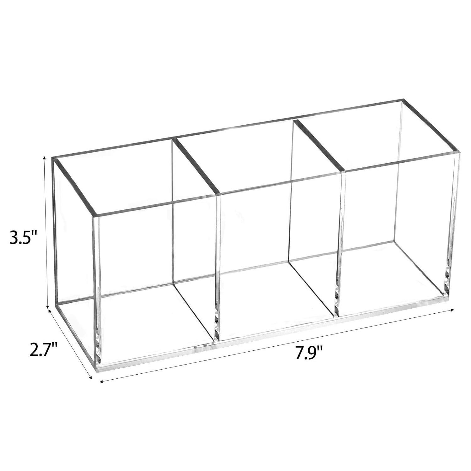 Tbestmax Makeup Brush Holder - Clear Cosmetic Organizer with 3 Slots for Vanity Storage