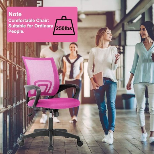 BestOffice Ergonomic Office Chair - Mid-Back Swivel Desk Chair with Lumbar Support & Breathable Backrest - Adjustable Height - Pink - Pack of 2