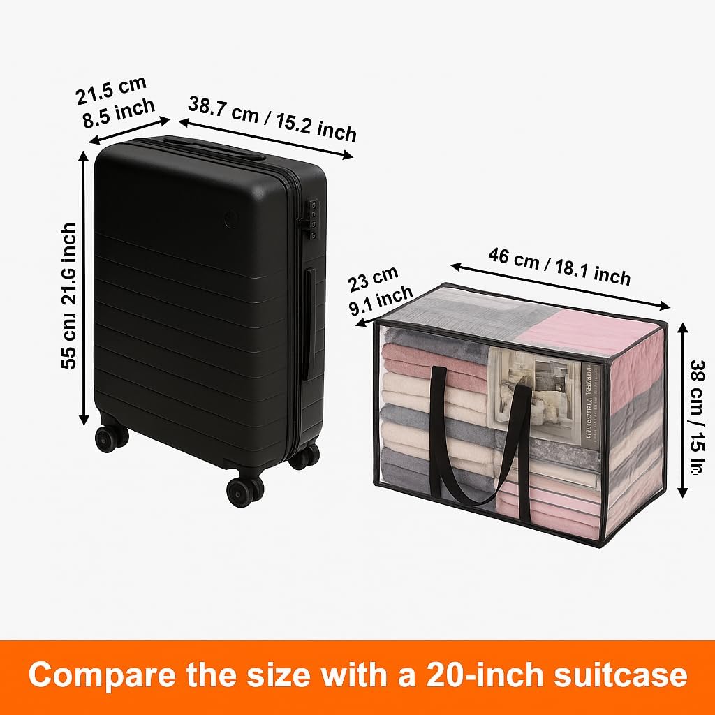 Vieshful Clear Clothes Storage Bags - 40L Zippered Organizer for Blankets, Comforters & Toys