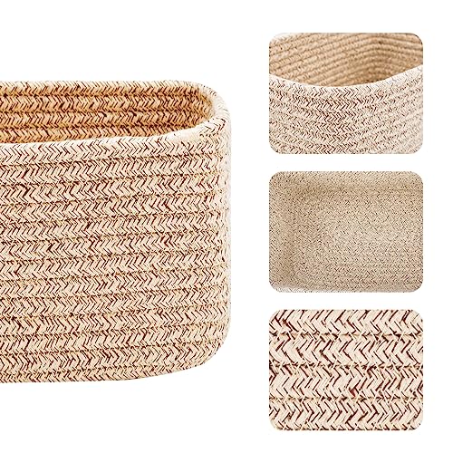 Small Woven Storage Baskets 3-Pack Cotton Rope Closet Bins Brown