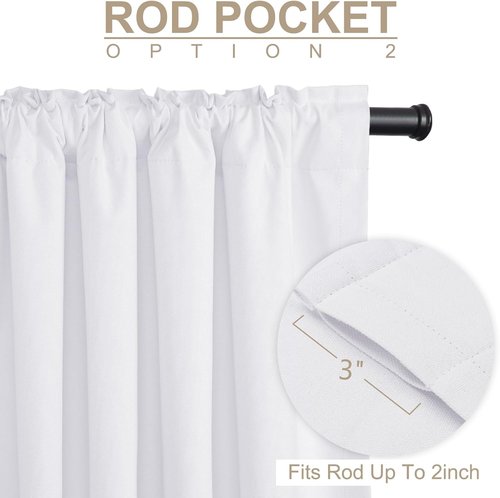 100% Blackout Shield Blackout Curtains - Thermal Insulated Drapes for Bedroom | 50" W x 63" L, Bright White