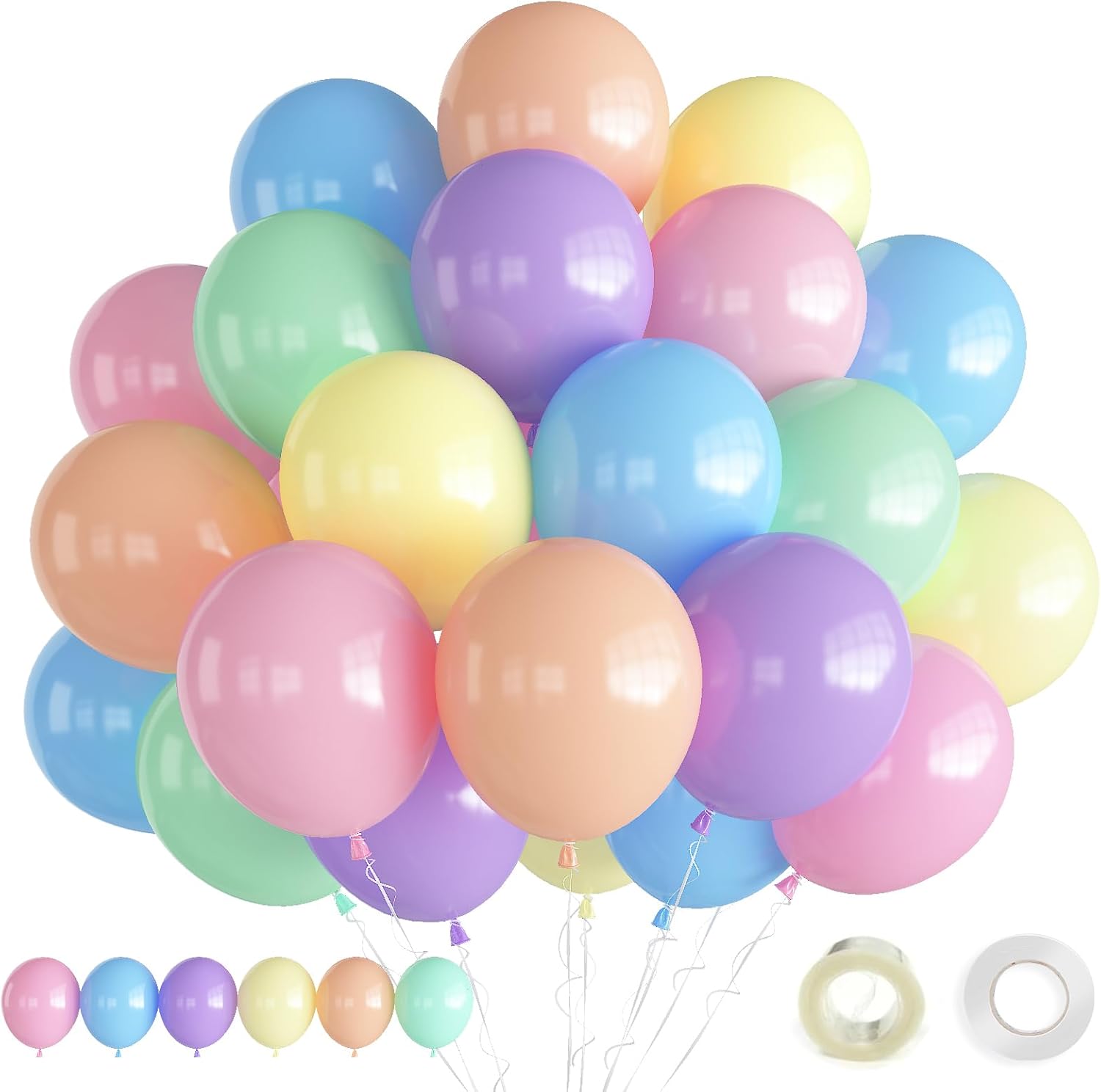 Pastel Balloons | 12-Inch Assorted Rainbow Balloons - 60 Pcs for Easter, Baby Showers & Parties