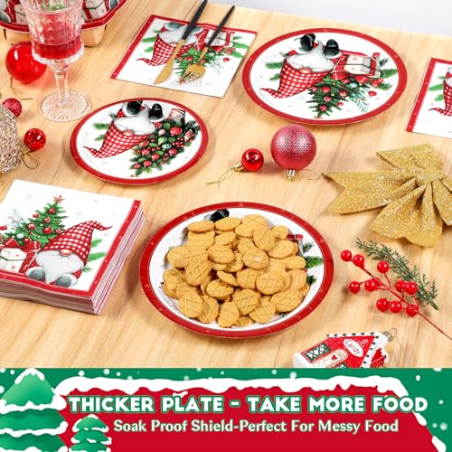 Homlouue Gnome & Christmas Tree 200-Piece Disposable Dinnerware Set - Plates & Napkins, Serve 50