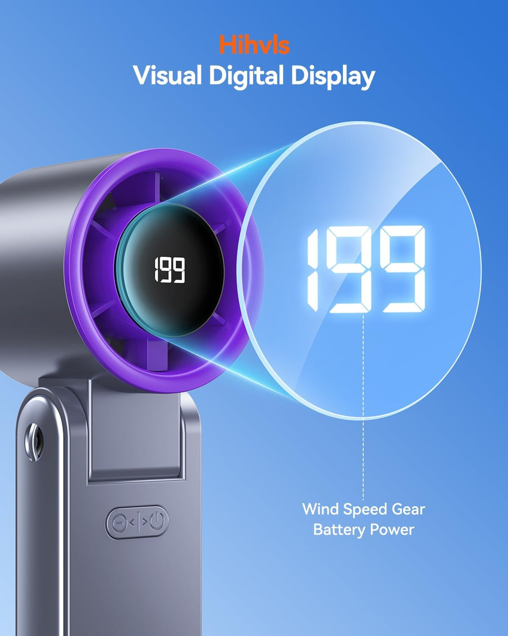 Skiennix Portable Handheld Turbo Fan - 199 Speed Settings | 24-Hour Cooling | Rechargeable Mini Fan in Grey Purple