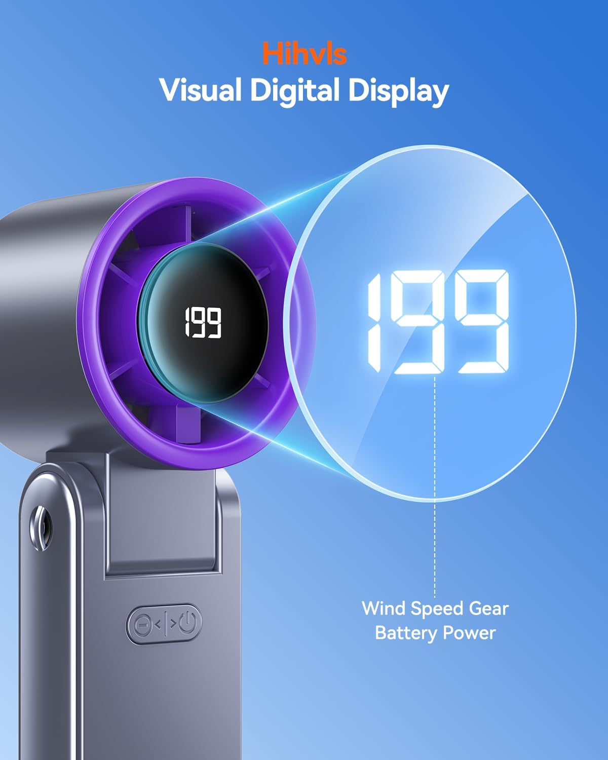 Skiennix Portable Handheld Turbo Fan - 199 Speed Settings | 24-Hour Cooling | Rechargeable Mini Fan in Grey Purple