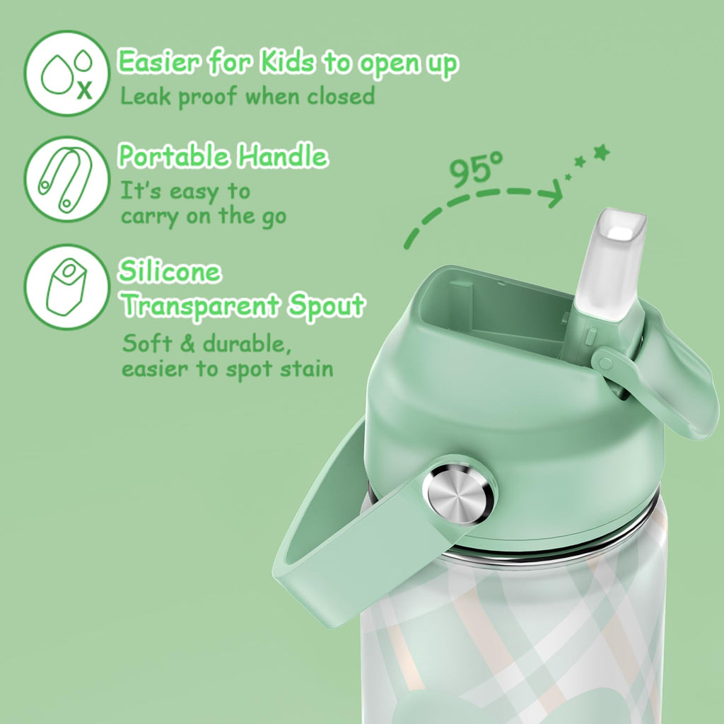 Bevalsa Bento Box for School Kids with Insulated Water Bottle Set - 43oz Lunch Containers Lunchbox Bento Box, 14oz Termos Kids Water Bottle, Lunch Bag for School Girls Kid Student (Green Plaid)