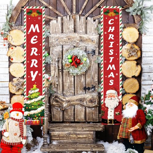 AEHHDL Christmas Porch Banner Set 72x12 in Red 01 – 2-Pack Outdoor Xmas Door Wall Decor