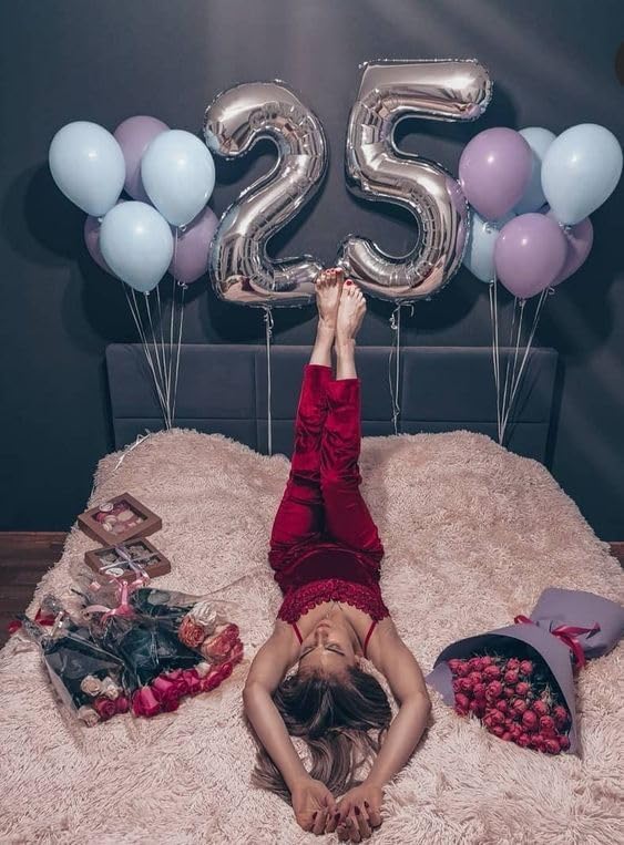 Silver Number 25 Balloon - 40 Inch Metallic 25th Birthday Decoration for Men & Women