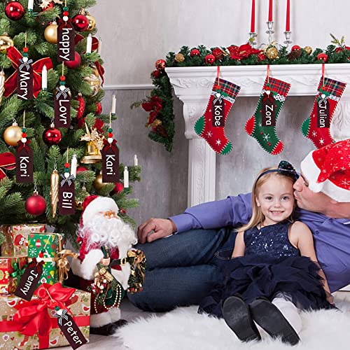 12-Piece DIY Christmas Stocking Name Tags with Wood Beads and Bow