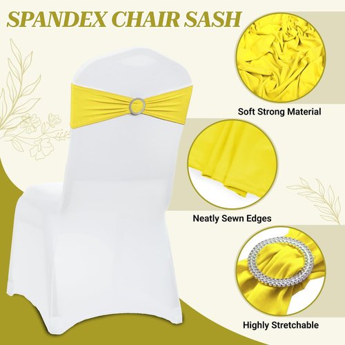 MDS Spandex Chair Sashes - Universal Fit Elastic Stretch Bands with Buckle Slider Bow | 250 Pack - Yellow