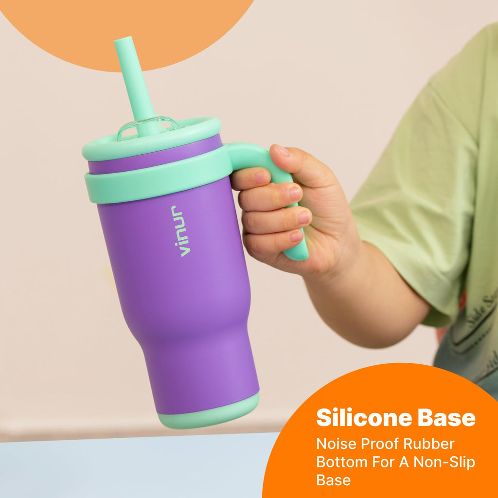 VINUR Insulated Tumbler with Handle 17 oz Stainless Steel Double Wall Vacuum Tumbler Travel Water Cup with Lid and Straw(Canyon Red-Navy)