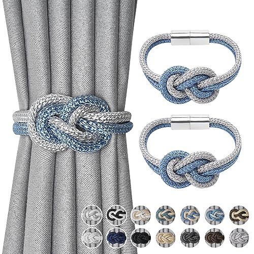 Magnetic Curtain Tiebacks, 2-Pack Hand-Woven Rope Holdbacks for Drapes