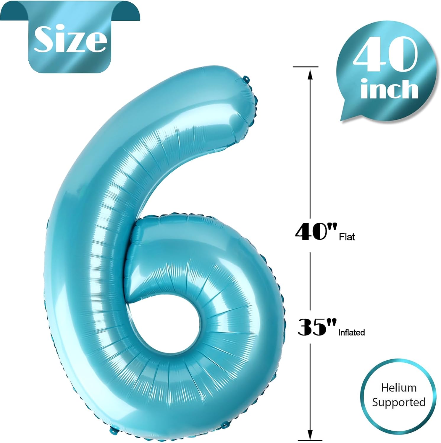 Pearlescent Blue Number 6 Balloon - 40 Inch Birthday Decoration | Perfect for 6th Birthday Parties