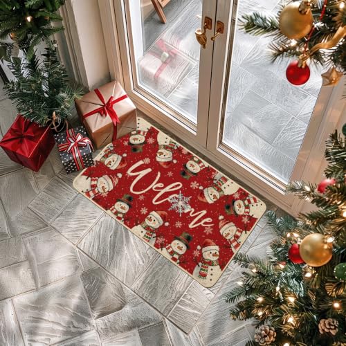 Baccessor Christmas Snowman Doormat 17 x 29 in | Outdoor Indoor Welcome Mat, Non-Slip