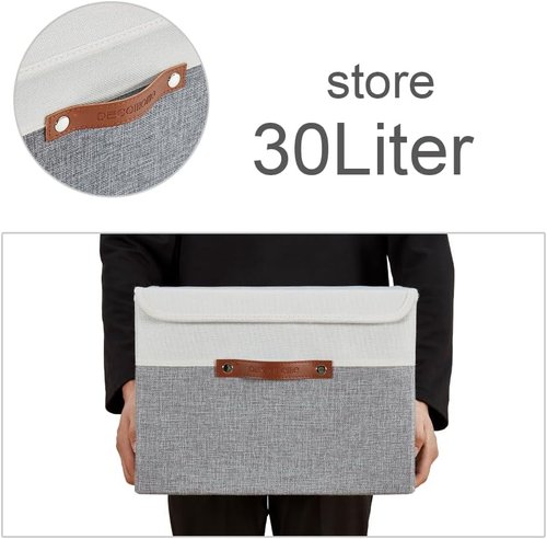 DECOMOMO Fabric Storage Bins - Stylish Grey and White Baskets with Lid | 3 Pack for Organized Shelving