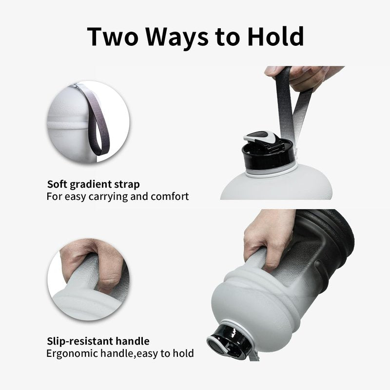 TOOFEEL 2 Liter Water Bottles - Half Gallon Water Bottle BPA Free - Ideal for Gym, Big Water Jug, Reusable Sports Bottle with Measurements Marked Drink Container - 2.2L 74oz White Black Water Jugs