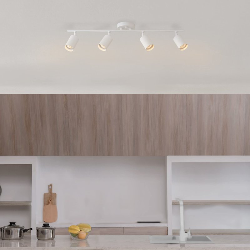 Globe Electric 57011 4-Light Track Lighting, Matte White Finish, Adjustable Cylindrical Heads, GU10 Base, Dimmable, Modern Low-Profile Design