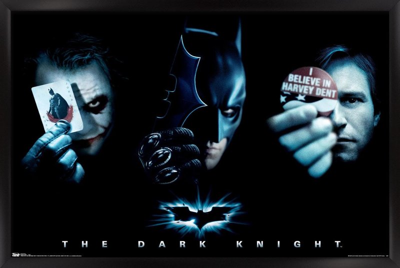Trends International DC Comics Movie - The Dark Knight - The Joker, Batman, Harvey Dent Wall Poster, 22.375" x 34", Black Framed Version