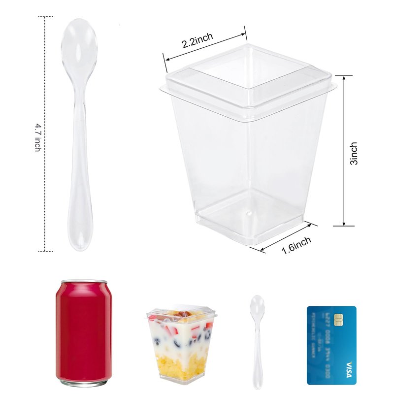 FIFWVGP 100 Pack 5 oz Plastic Dessert Cups With Lids and Spoons, Yogurt Parfait Appetizer Cups for Party, Mini Dessert Shooters for Pudding and Fruit