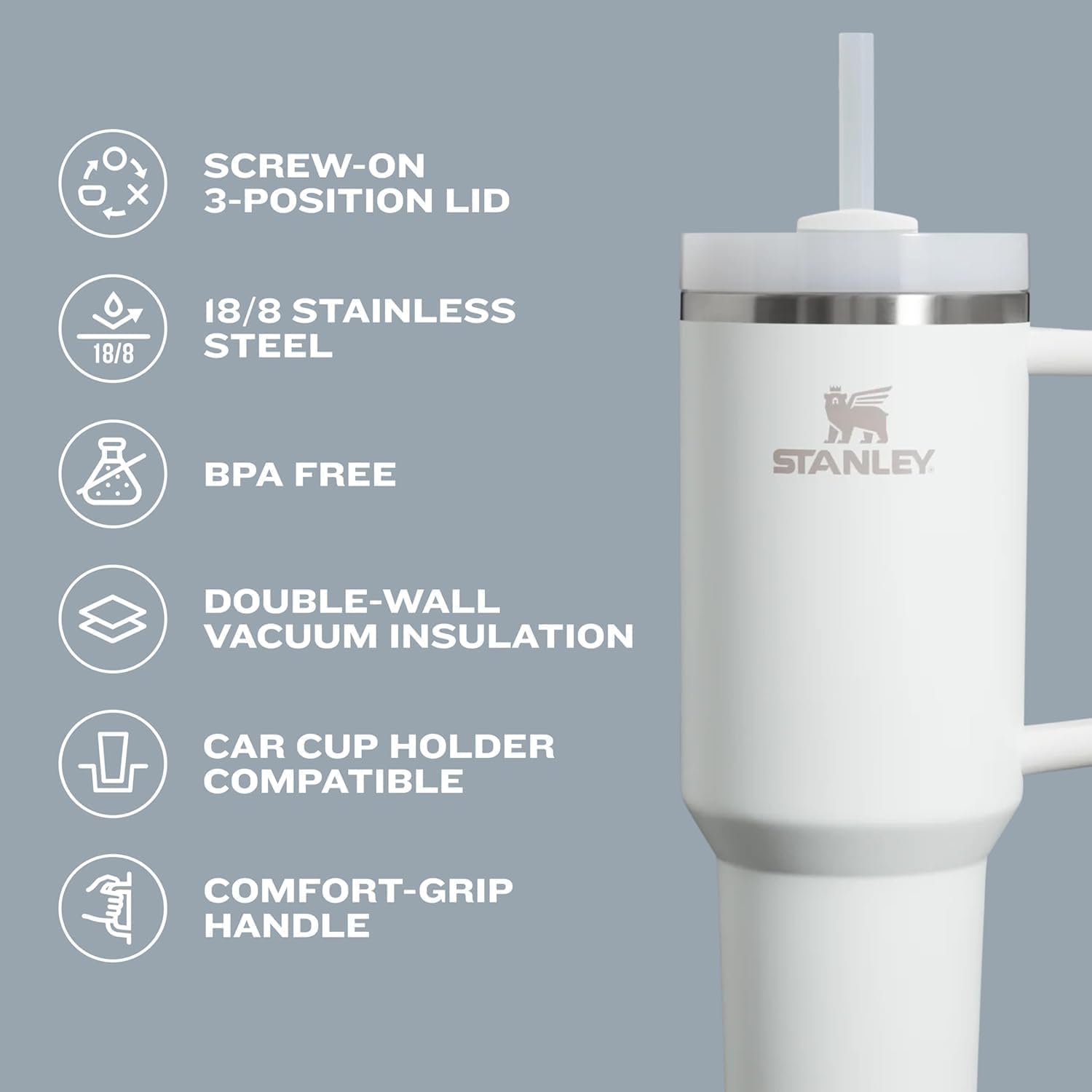 STANLEY Quencher H2.0 Tumbler - 14 oz Insulated Stainless Steel Cup with Handle & Straw | Soft Orchid
