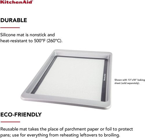 KitchenAid Silicone Baking Mat - Large 12x17-Inch Size for Easy Baking and Cleanup | Gray