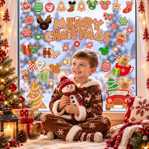 Gingerbread Window Clings 7 Sheets - Reusable Christmas Decor for Glass