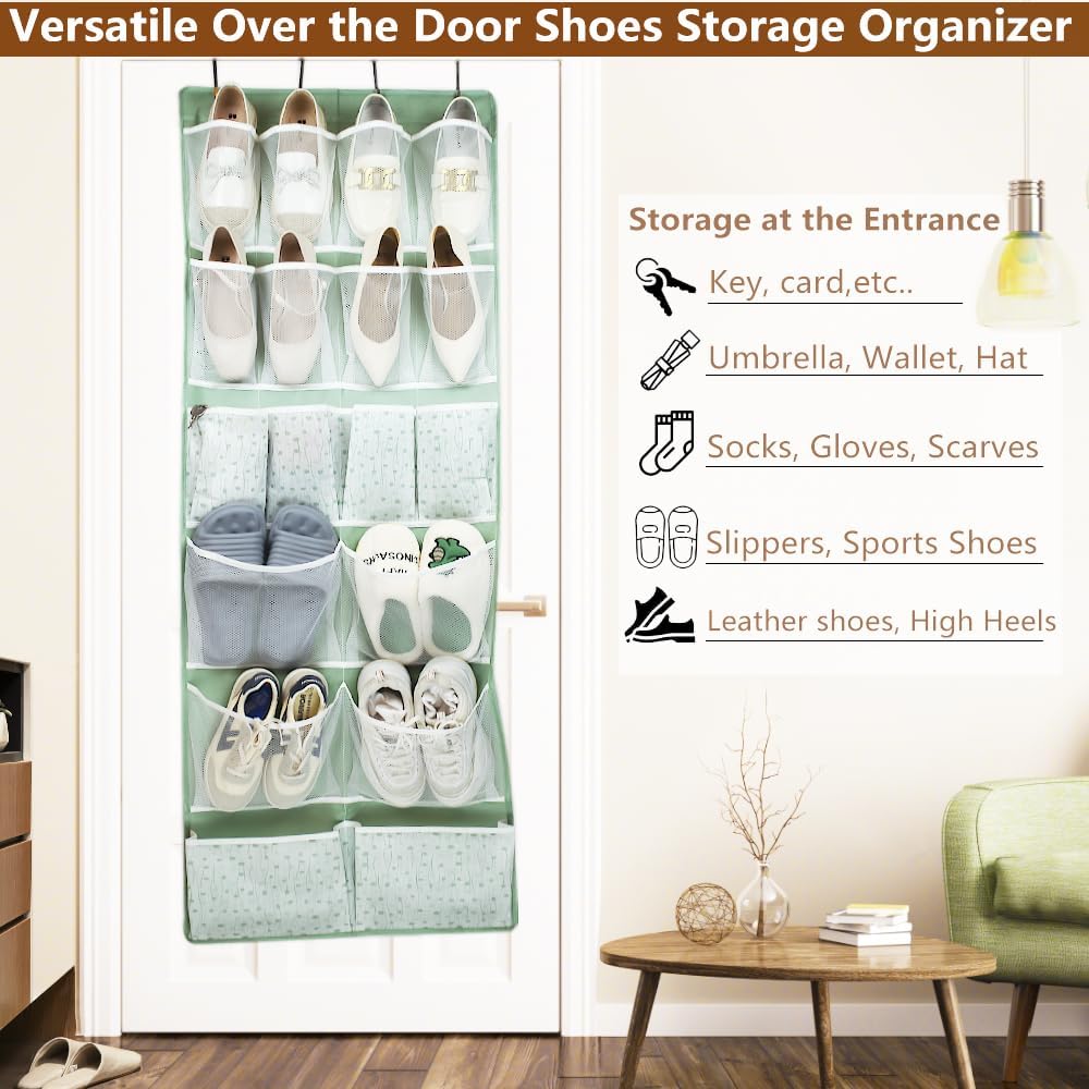Skiennix 18-Pocket Over-The-Door Organizer - Versatile Storage for Shoes, Socks, Hats & More | Green