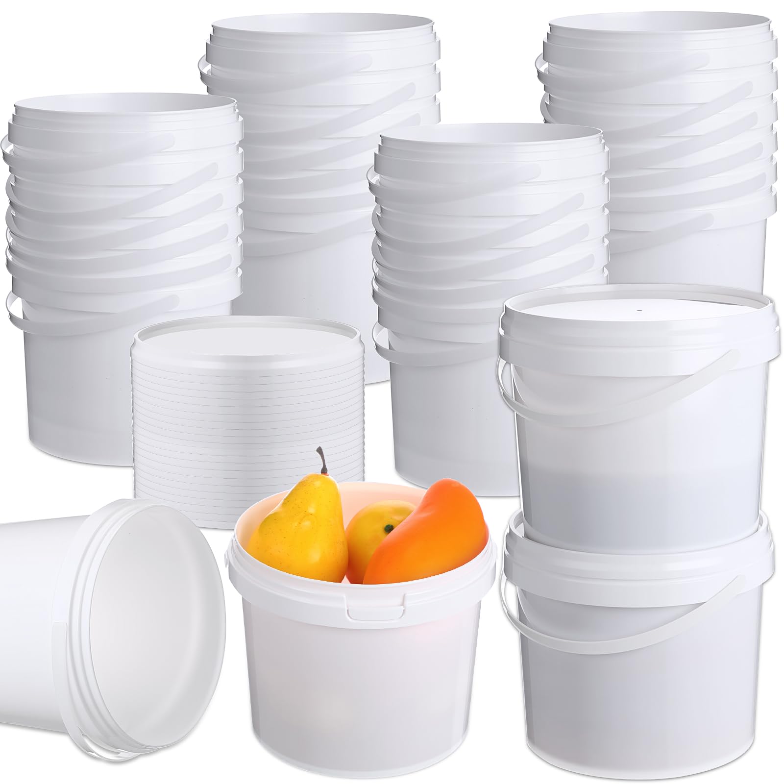 24 Pcs 101 Oz/ 3L Plastic Food Buckets with Lids and Handle 0.8 Gallon Ice Cream Buckets Round Deli Pail Container Safe Ice Cream Tubs Pack Reusable Freezer and Microwave for Juice Drinks Soup Storage