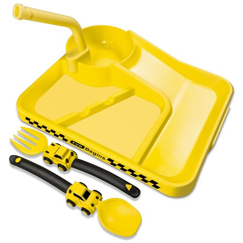 Deinyi Construction Toddler Plates - Early Christmas Gift Ideas for Grandkids - Toddler Birthday Gift - Kids Plates for Boys Ages 1-2-3-4-5-6-7 - Yellow