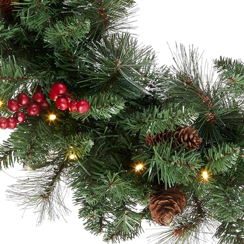 24 Inch Pre-Lit Crestwood Spruce Christmas Wreath Battery Operated