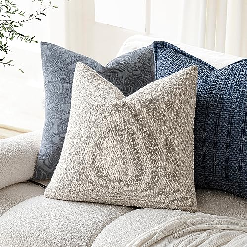 Textured Boucle Throw Pillow Covers 20x20, Pack of 2 - Soft Beige Cushion Covers