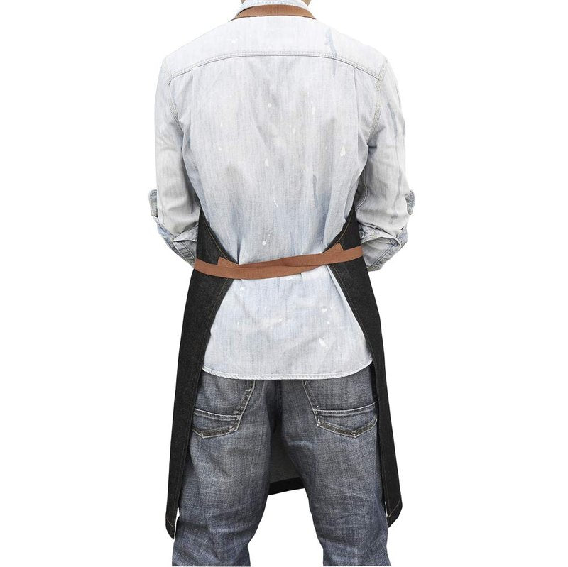 DingSay Trendy Server Denim Apron with 3 Pockets for Men Women, Professional Black Bib Aprons for Chef Cooking Kitchen Grilling BBQ, with Adjustable Neck Strap (Black Denim 7#)