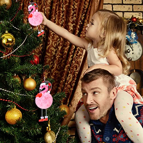 Amyhill Pink Flamingo Christmas Ornaments Set of 6 with Santa Hats
